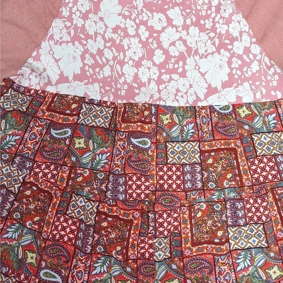Umgee Linen Hi Low Tunic Mini Dress Medium Pink Boho Paisley Floral Fringe - Picture 7 of 7